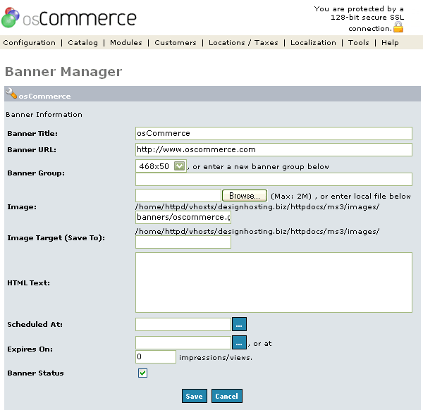 Figure 2. Banner Manager Edit listing page under the Admin>Tools>Banner Manager>Edit section.