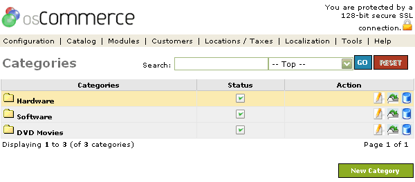 Figure 1. Categories listing page under the Admin>Catalog>Categories section.