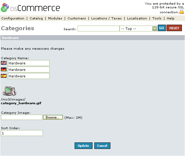 Figure 2. Categories New Categories listing page under the Admin>Catalog>Categories>Edit section.