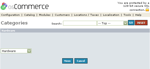 Figure 3. Categories Move listing page under the Admin>Catalog>Categories>Move section.