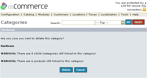 Figure 4. Categories Delete listing page under the Admin>Catalog>Categories>Delete section.