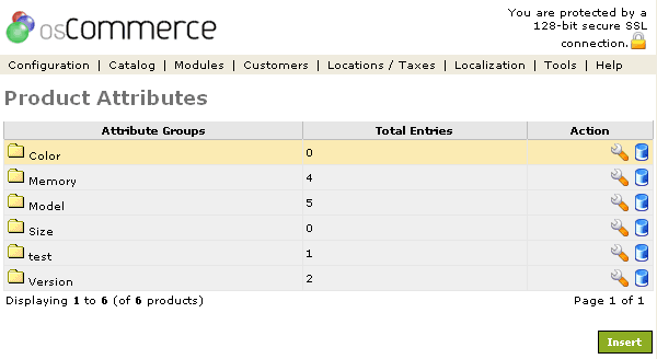 Figure 1. Product Attributes listing page under the Admin>Catalog>Product Attributes section.