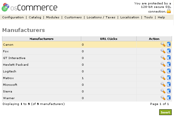 Figure 1. Manufacturers listing page under the Admin>Catalog>Manufacturers section.
