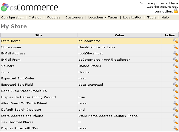 Figure 1. My Store listing page under the Admin>Configuration>My Store section.