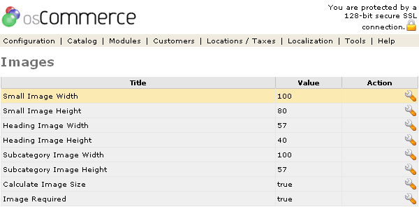 Figure 1. Images listing page under the Admin>Configuration>Images section.