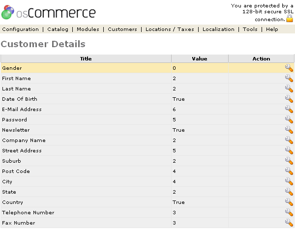 Figure 1. Customer Details listing page under the Admin>Configuration>Customer Details section.