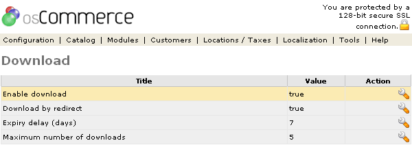 Figure 1. Download listing page under the Admin>Configuration>Download section.