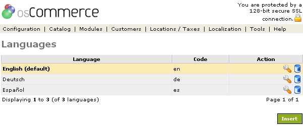 Figure 1. Language listing page under the Admin>Localization>Languages section.