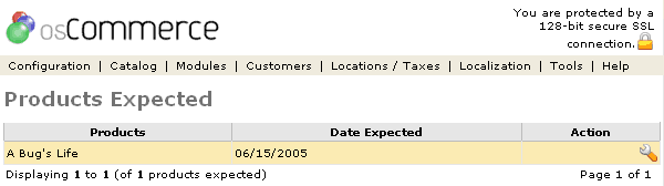 Figure 1. Products Expected listing page under the Admin>Catalog>Products Expected section.