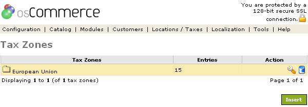 Figure 1. Tax Zone listing page.