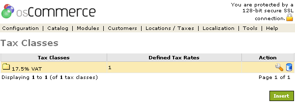 Figure 3. Tax Class listing page.
