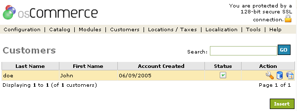 Figure 1. Customers listing page under the Admin>Customers section.