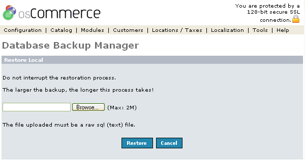 Figure 3. Database Backup listing page under the Admin>Tools>Database Backup Manager section.