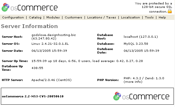 Figure 1. Server Info listing page under the Admin>Tools>Server Info section.