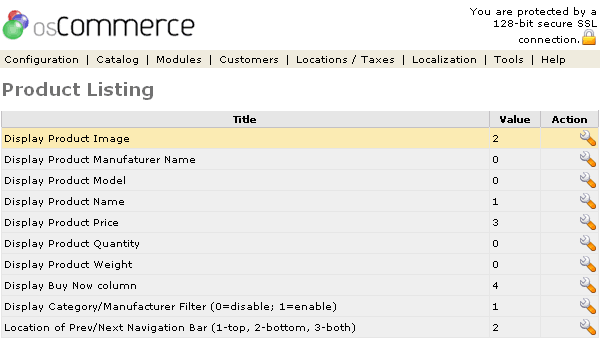 Figure 1. Product Listing page under the Admin>Configuration>Product Listing section.