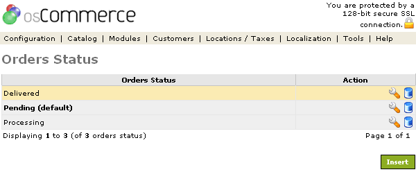 Figure 1. Order Status listing page under the Admin>Localization>Orders Status section.