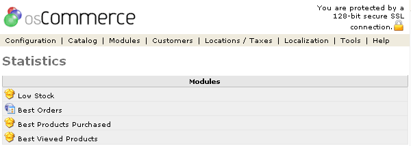 Figure 1. Statistics listing page under the Admin>Tools>Statistics section.