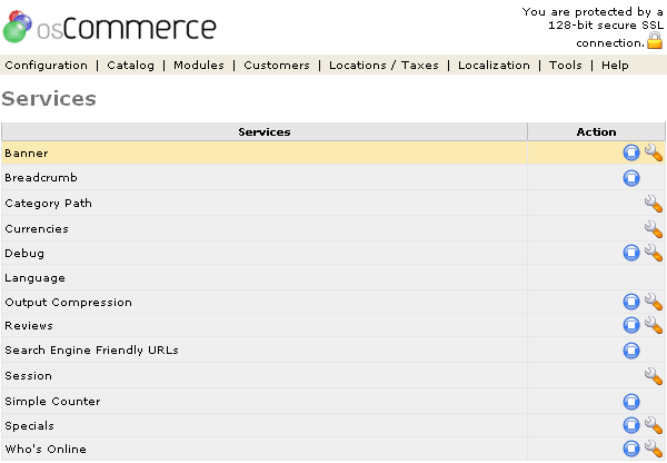 Figure 1. Services listing page under the Admin>Configuration>Services section.
